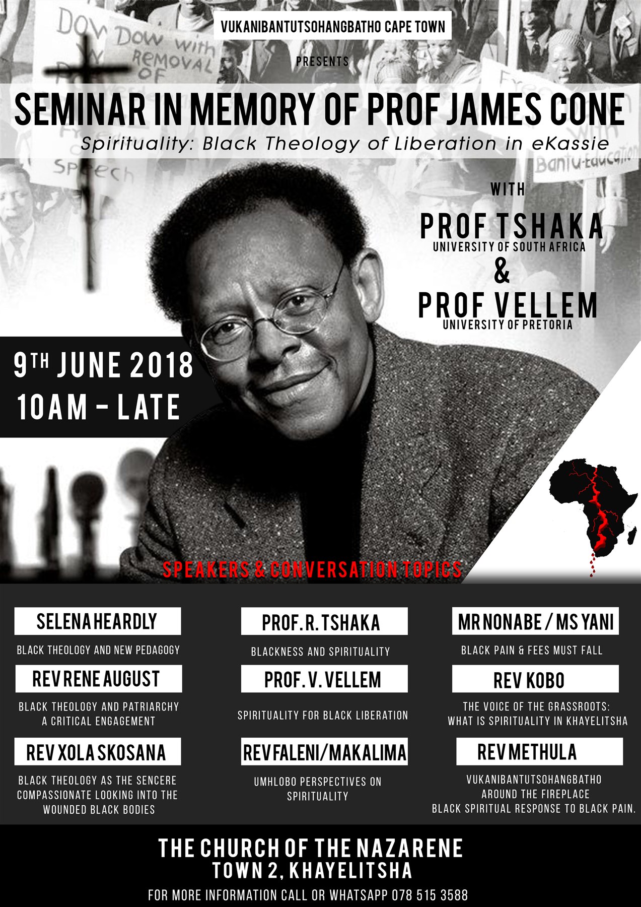 Poster for the 2018 VukaniBantu Tshohangbatho Cape Town seminar in memory of Professor James Cone.